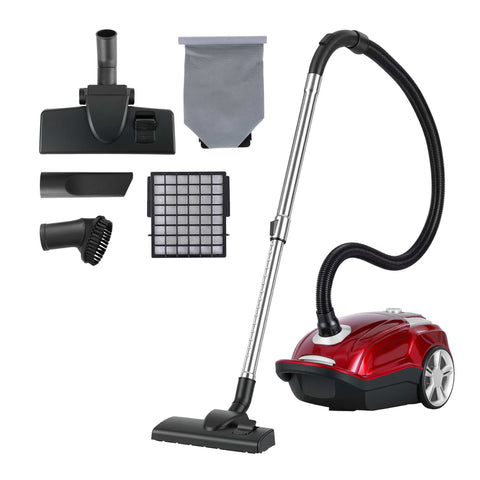 DEVANTI Bagged Vacuum Cleaner Powerful Suction for Carpet Wood Tile Floor (Red)