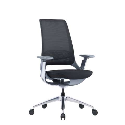 Desky Pulse Supportive Desk Chair No Headrest (Black/Polished Aluminium)