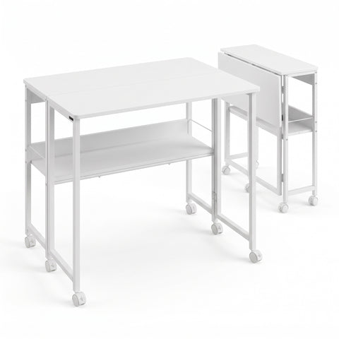 Artiss Foldable Computer Desk Mobile Study Table Workstation White 80cm
