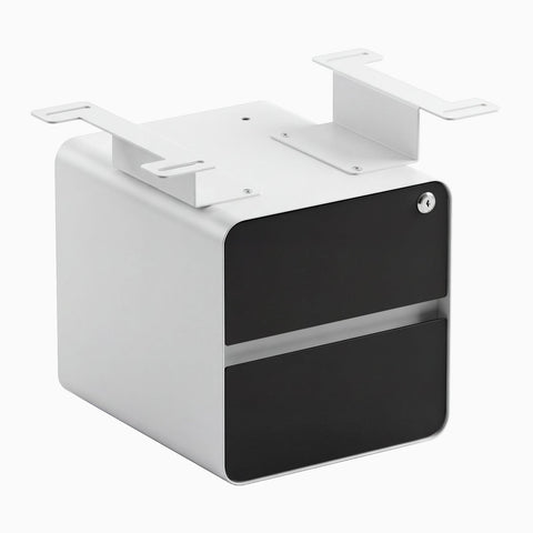 Desky Minimal Under Desk Cabinet - Black Melamine / White