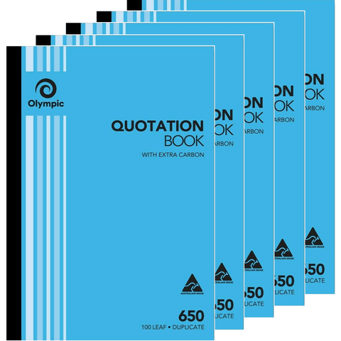 Olympic 5 Pack 650 Carbon Duplicate Quotation Quotes Book 100 Leaf Bulk