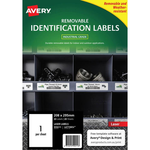 Avery 959211 Removable Heavy-Duty Labels 210x297mm White Pack 20