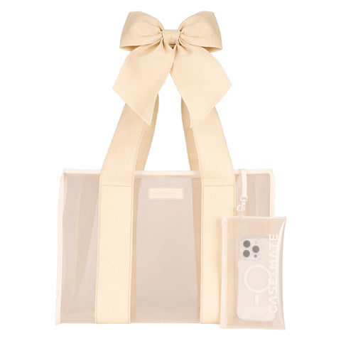 Case-Mate Ecru Raffia Bow Tote with Phone Pouch