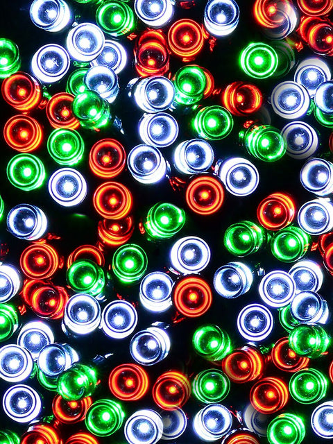 Christmas Warehouse - LITF0307 300 Multi Christmas Colour LED String Fairy Lights 8 Function With Timer | 15m Red, Green & Cool White