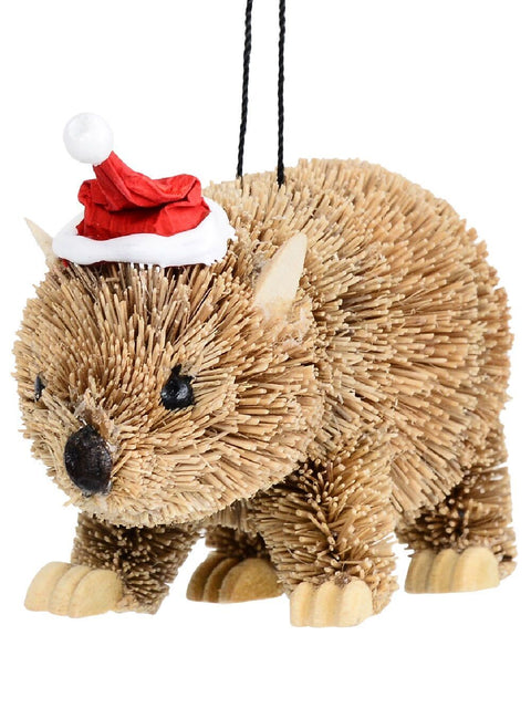 Christmas Warehouse - DECRH010 Native Wombat Whimsical Organic Australian Ornament | 80mm Brown with Beige, Black, Red & White