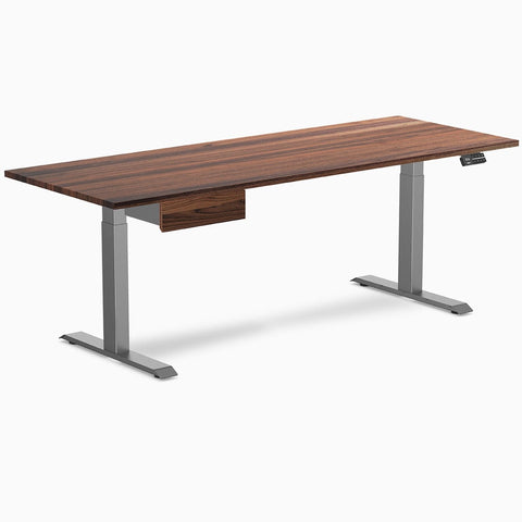 Desky Dual Hardwood Standing Desk With Drawer 200cm Walnut Desktop and Space Grey Frame