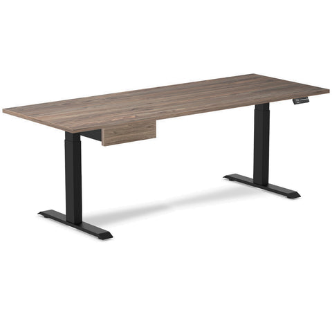 Desky Dual Melamine Standing Desk With Drawer 200cm Natural Walnut Desktop and Matte Black Frame