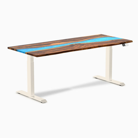 Desky Dual Resin Hardwood Sit Stand Desk 180cm Pheasantwood Blue River Desktop and Frame