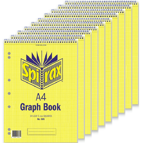 Spirax 585 Graph Book Top Opening 5mm 60 Page A4 Spiral [10 Pack]