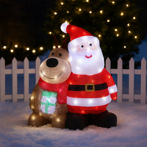 Lexi Lighting Acrylic Reindeer with Santa Christmas Lights