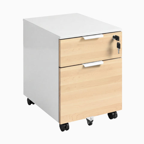 Desky Minimal Filing Cabinet - White / Maple Hardwood