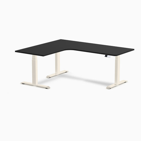 Desky L-Shape Melamine Sit Stand Desk 180cm - Left Return Black Top and Matte Black Leg