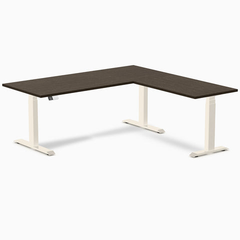 Desky Dark Bamboo L-Shape Sit Stand Desk 180 x 175 cm and Wheat Leg