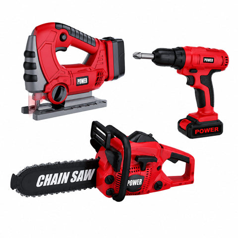 Lenoxx Kids 3-Piece Battery-Powered Pretend Power Tool Set With Sound and Light