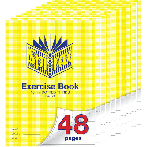 Spirax 104 Exercise Book Dotted Thirds 18mm 70gsm 48 Pages (A4) [10 Pack]