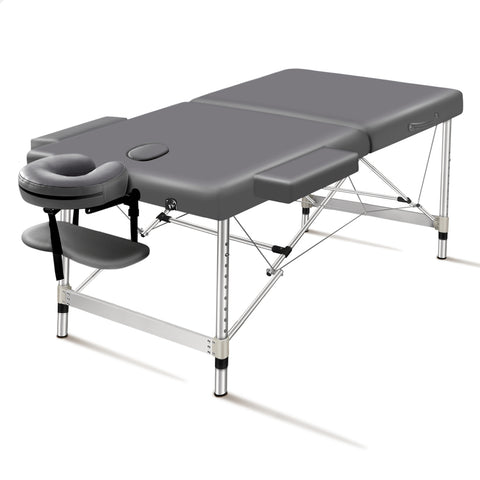 ALFORDSON Massage Table 2 Fold 55cm Foldable Portable Bed Desk Aluminium Lift Up (Grey)