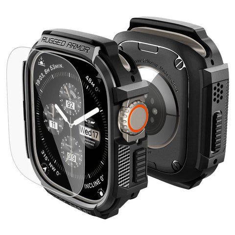 Spigen Apple Watch Ultra 3/2/1 49mm Rugged Armor Case with Screen Protector (Black)
