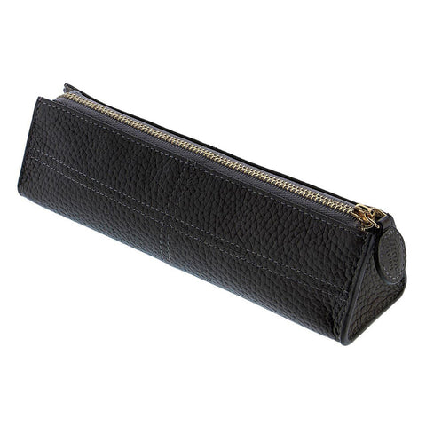 Filofax Classic Stitch Soft Zip Pen Case Leather Pencil Carry Pouch 19cm Black