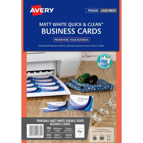 Avery 936220 C32015 Quick And Clean Business Cards Inkjet Matt 250GSM Pack 200