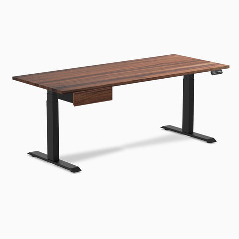 Desky Dual Hardwood Standing Desk With Drawer 180cm Walnut Desktop and Matte Black Frame