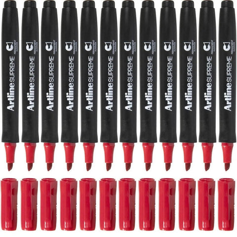 Artline  Box 12 Supreme Permanent Marker Chisel (Red)