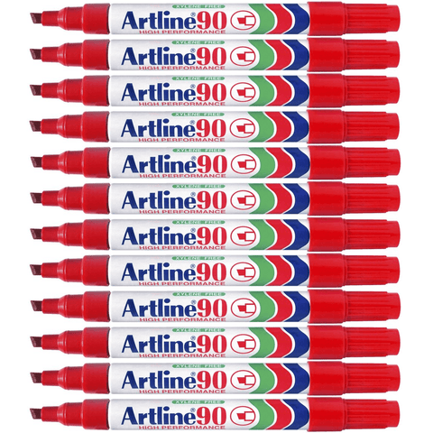 Artline 90 Box 12 Permanent Marker Chisel Tip 2-5mm (Red)