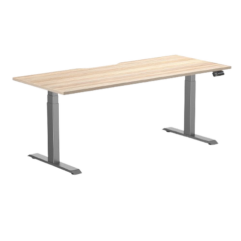 Desky Dual Scalloped Melamine Sit Stand Desk - Classic Oak / 1800x750mm / Space Grey