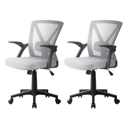 Artiss 2x Mesh Office Chair Mid Back (Grey)