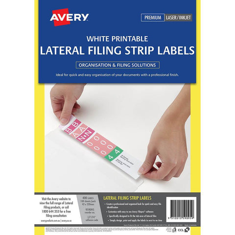 Avery 959095 L7174 Lateral Filing Strip Laser Labels 4UP [Box 100]