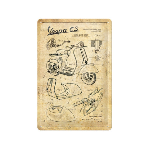 Nostalgic-Art 20x30cm Medium Metal Wall Hanging Sign Plaque Vespa Parts Sketches