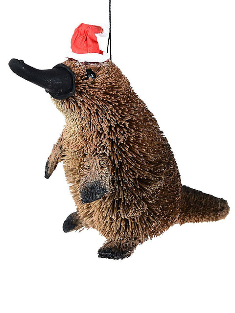Christmas Warehouse - DECRH048 Native Platypus Whimsical Organic Australian Ornament | 13cm Brown & Black with White & Red