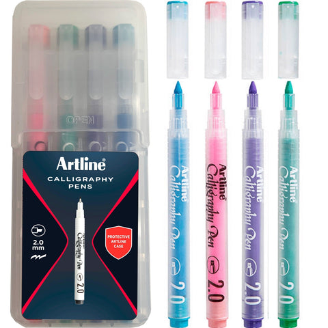 Artline Calligraphy Pen 2mm Pastel Colours Blue Purple Pink Green Pack