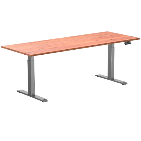 Desky Dual Softwood Sit Stand Desk 200cm Red Cedar Desktop and Space Grey Frame