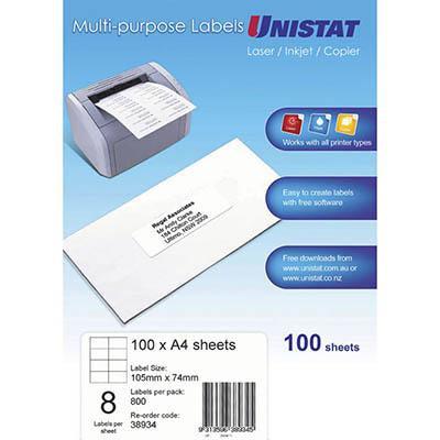 UNISTAT #FSC LIP LABEL 8UP 105X74MM [100-Pieces]