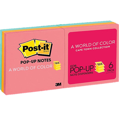 Post-It Pop-Up Notes For Dispenser 76x76mm Capetown Colours [6 Pads]