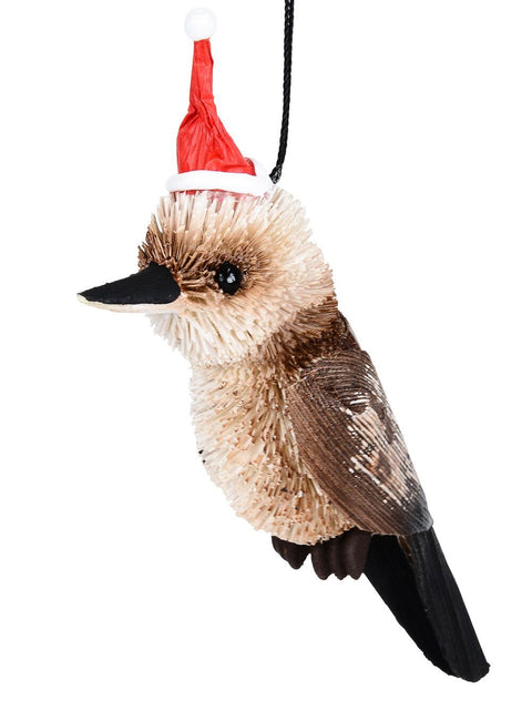 Christmas Warehouse - DECRH012 Native Kookaburra Whimsical Organic Australian Ornament | 14cm Brown with White & Red
