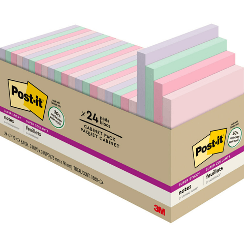 Post-It Recycled Super Sticky Notes - Wanderlust Pastels (24 Pads)