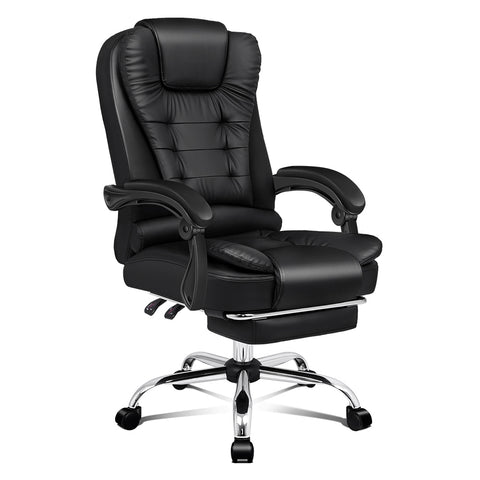 ALFORDSON Office Chair Executive Computer Footrest PU Leather Seat (Black)