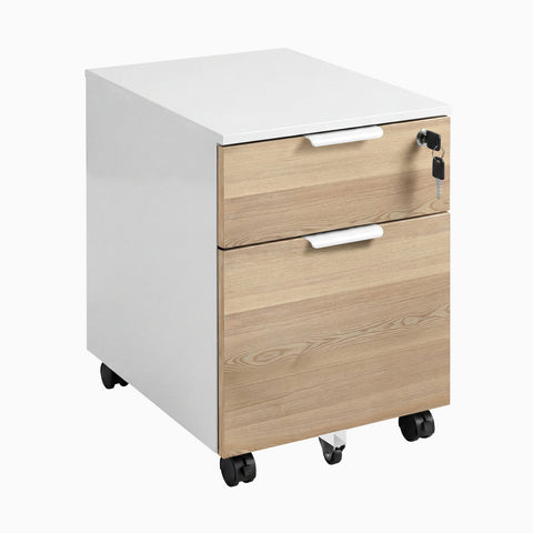 Desky Minimal Filing Cabinet - White / White Ash Hardwood