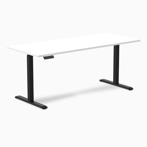 Desky Single Sit Stand Desk 180cm White Desktop and Black Frame