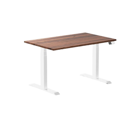 Desky Dual Hardwood Sit Stand Desk 120cm (Walnut Desktop/White Frame)