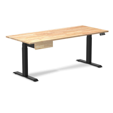 Desky Dual Rubberwood Standing Desk With Drawer 180cm Natural Timber Desktop and Matte Black Frame