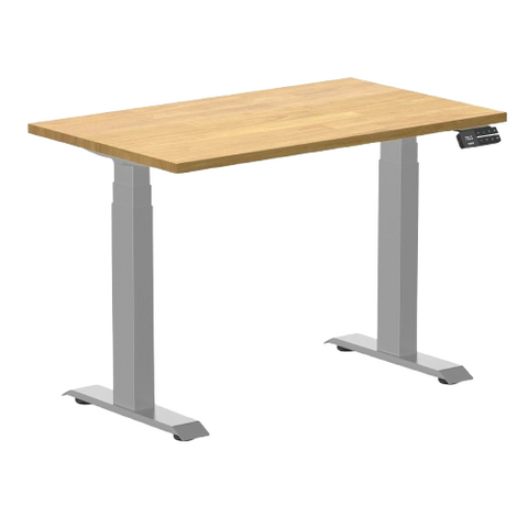 Desky Dual Mini Rubberwood Sit Stand Desk 100cm Light Oak Desktop and Grey Frame