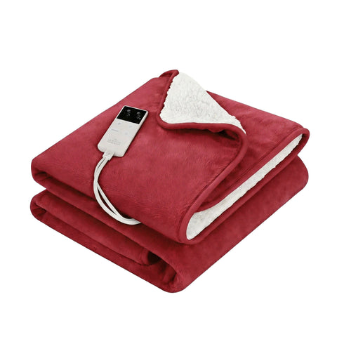 Giselle Electric Throw Rug Dual Side Fleece Flannel Heated Blanket (Burgundy)