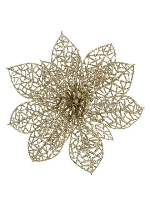 Christmas Warehouse - PICK1719 14cm Champagne Perforated Bract Poinsettia Christmas Tree Clip Pick Champagne