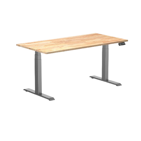 Desky Dual Rubberwood Sit Stand Desk 150cm Natural Timber Desktop and Space Grey Frame