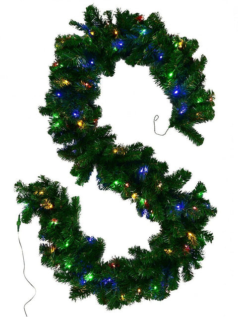 Christmas Warehouse - GARL1524 2.7m Dual LED Pre-Lit Balsam Pine Christmas Garland | 240 Tips & 100 Lights Green with Warm White & Multi Colour