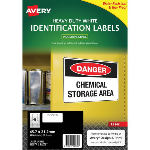 Avery White Heavy Duty Labels for Laser Printers 45.7 x 21.2 mm [1200-Pieces]