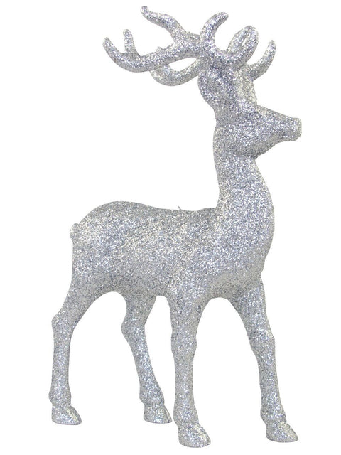 Christmas Warehouse - ORNM1537 22cm Silver Metallic Glitter Standing Reindeer Ornament Silver