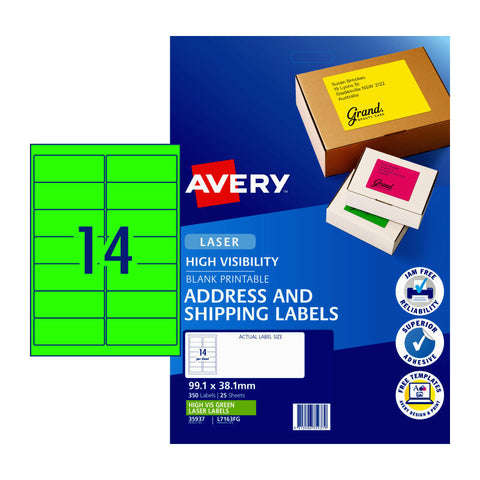 Avery Shipping Labels Fluoro High Visibility Laser 99.1x38.1mm 350-Pieces (Green)